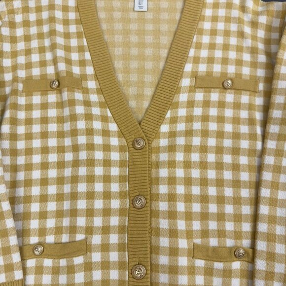 NWOT Joie Boyfriend Oversized Gingham Check Cardigan Yellow Cream Plaid Sweater - Picture 6 of 10